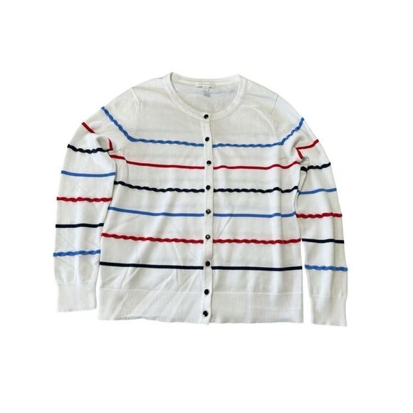Charter club white sweater with  blue, red and black stripes Sz S  A735 - Picture 1 of 5